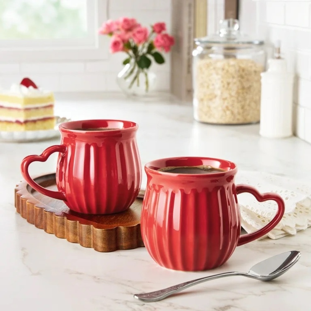 ❤️ The Pioneer Woman set of 2 Valentine Heart Handle Mugs, Colette